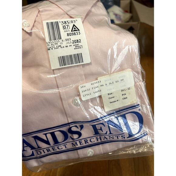 Land's End Oxford Style Dress Shirt Mens Size 161/2 32 Light Pink NWT 54648 - Picture 5 of 5